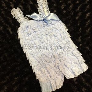 ***** Baby Blue Lace Romper  BBRS  Small 3M-12M  NWT Boutique
